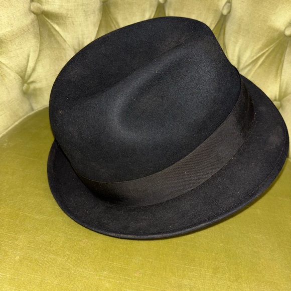 Vintage Royal Stetson Hat, Black Felt, Brown Band, Fedora, Size 7 1/2 - Picture 9 of 10